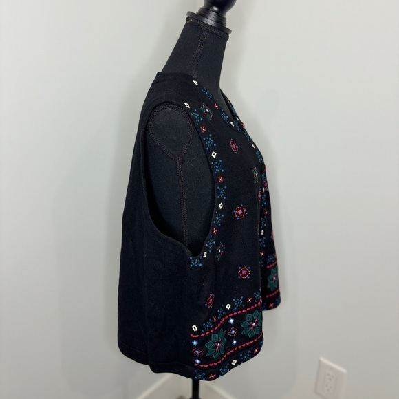 Talbots Vintage Wool Blend Button Up Embroidered Holiday Vest - Picture 5 of 8